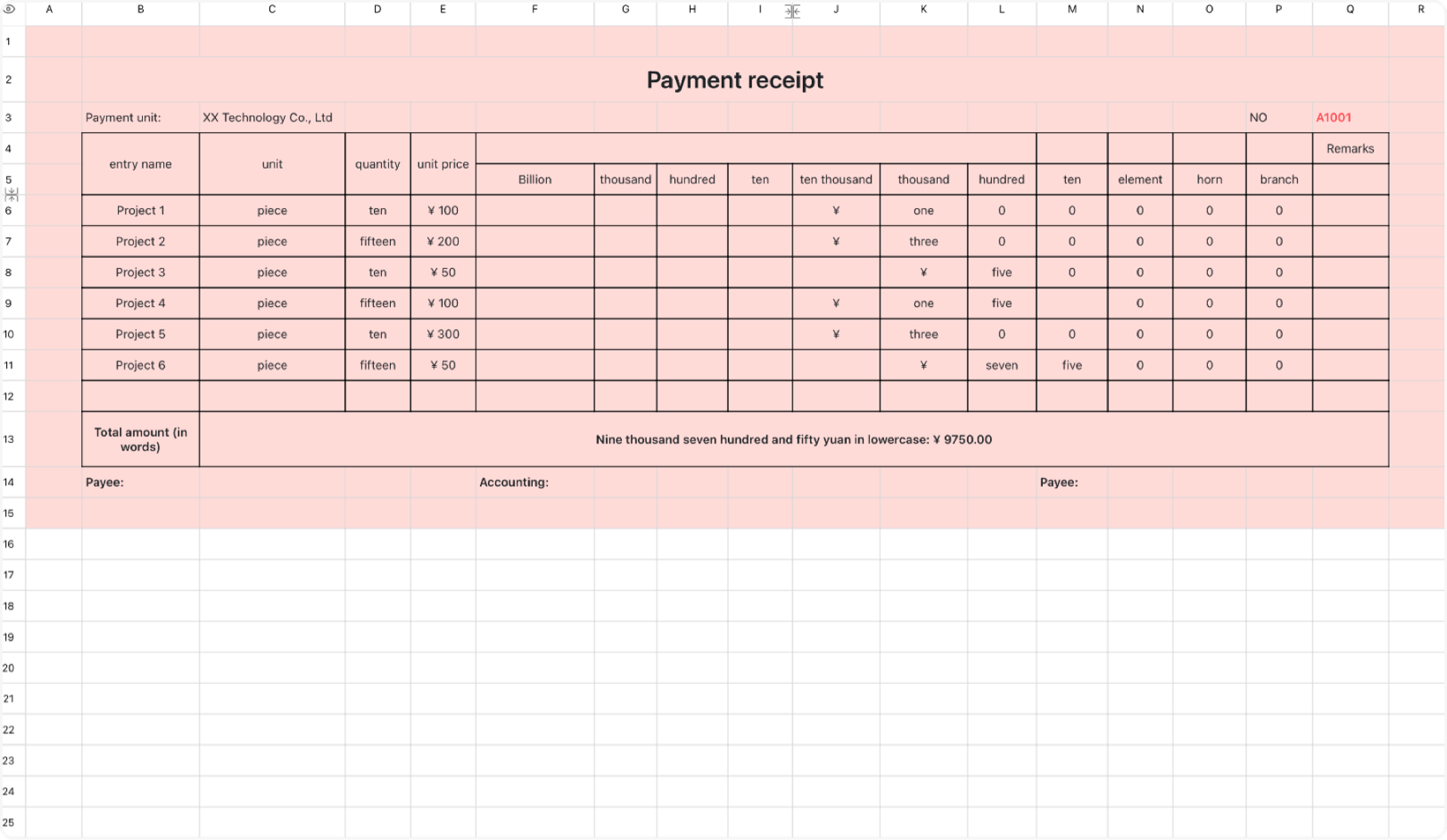 Receipts for collection 1